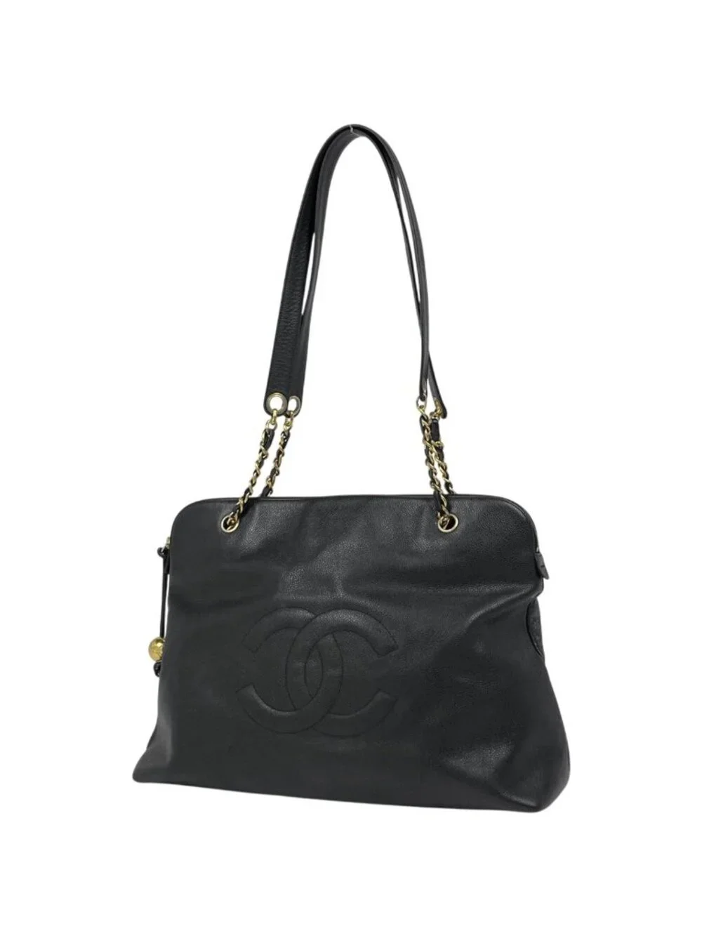 Chanel CC Logo Chain Shoulder Bag Caviar Leather Black